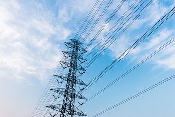 silhouette of high voltage electrical pole structure