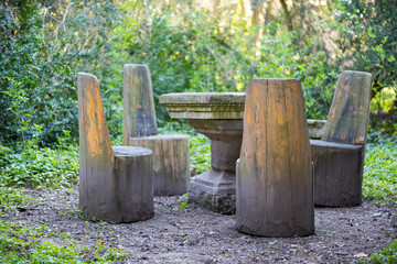 Fototapeta premium Beautiful old wooden table and chairs 