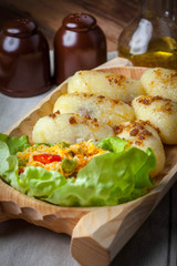 Potato dumplings stuffed with minced meat.