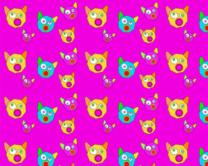 Crazy Cats pattern pink