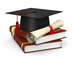cappello laurea con libri