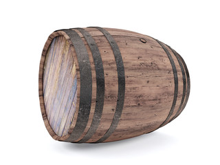 Wooden barrel isolated on white background, 3D rendering