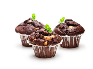 Triple  chocolate muffins isolated on white