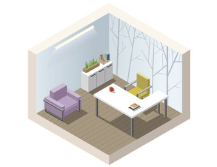Vector isometric set of office furniture, working place 