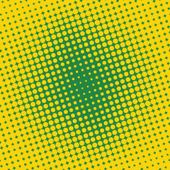 Background halftone circle vector. yellow dots on green background. Halftone Effect. comic book retro print.