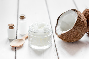 organic cosmetics with coconut on white background mock-up