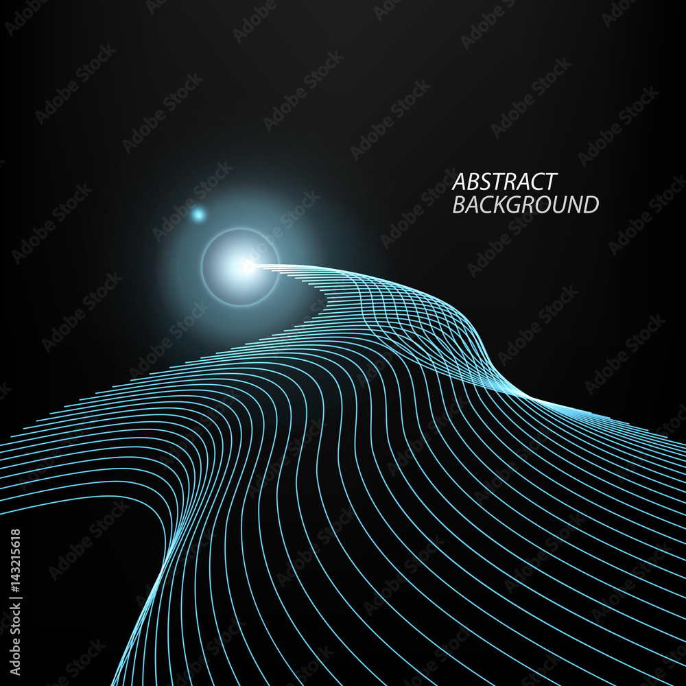 Poster abstract digital landscape with flowing particles. cyber or technology background.