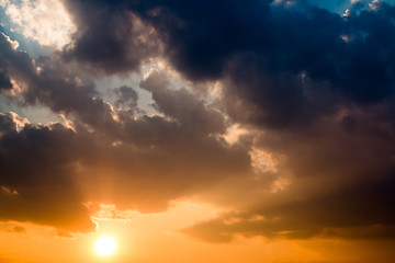 colorful dramatic sky with cloud at sunset
