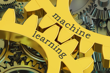 machine learning concept on the gearwheels, 3D rendering