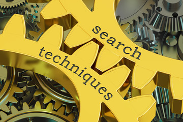 search techniques concept on the gearwheels, 3D rendering