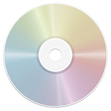 Compact disc - rainbow gradient surface reflection- realistic isolated vector illustration on white background.