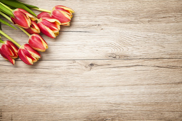tulips on a rustic wood background