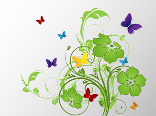 Happy Birthday abstract card with butterflies.