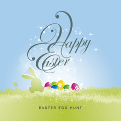 Happy Easter bunny stars egg color background