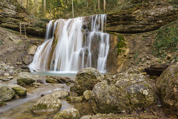 Fototapeta premium Kaverinsky a large waterfall near the city of Goryachiy Klyuch of Krasnodar Krai
