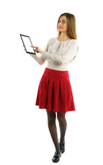 student girl showing screen tablet pc