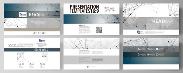 Business templates in HD format for presentation slides. Abstract vector layouts in flat design. DNA and neurons molecule structure. Medicine, science, technology concept. Scalable graphic.