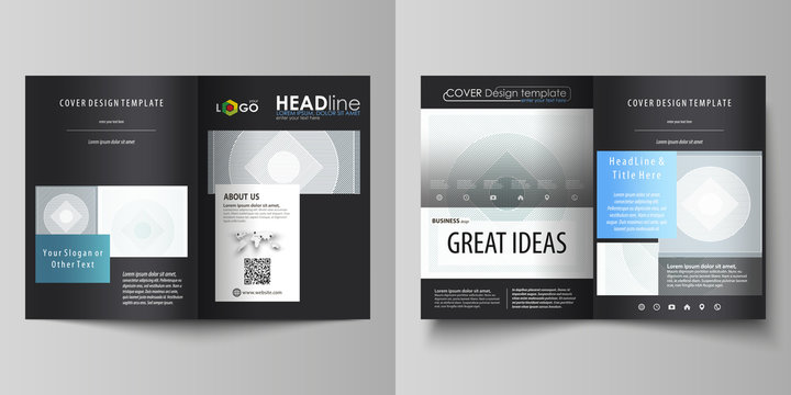 Business templates for bi fold brochure, magazine, flyer, booklet. Cover design template, abstract vector layout in A4 size. Minimalistic background with lines. Gray geometric shapes, simple pattern.