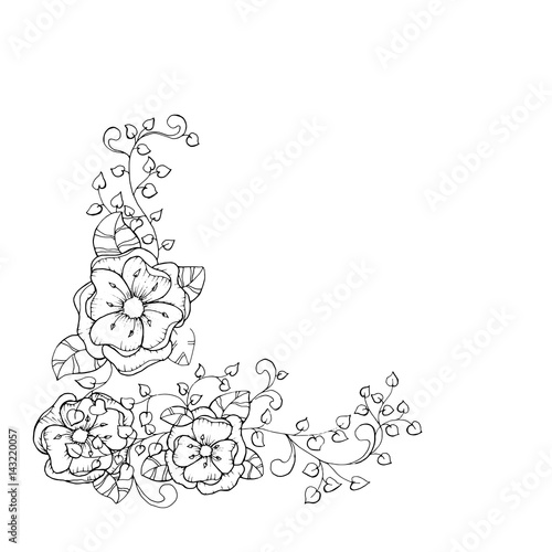 Antistress Coloring Book Page Design For Adults With Flower Branch Blossoming Black And White