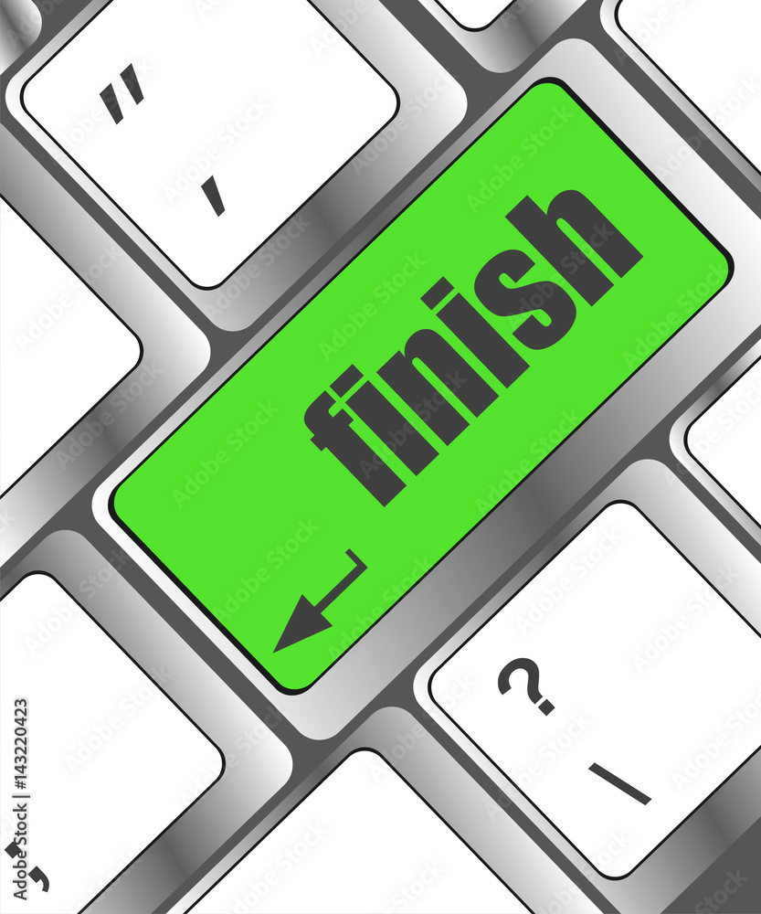 Poster finish button on black internet computer keyboard