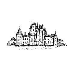 Hand drawn famous old Castle, Scotland. Vector illustration.