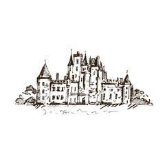 Obraz premium Hand drawn famous old Castle, Scotland. Vector illustration.