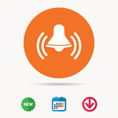 Bell icon. Reminder alarm signal symbol. Calendar, download arrow and new tag signs. Colored flat web icons. Vector