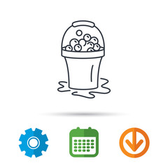 Soapy cleaning icon. Bucket with foam and bubbles sign. Calendar, cogwheel and download arrow signs. Colored flat web icons. Vector
