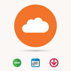 Cloud icon. Data storage technology symbol. Calendar, download arrow and new tag signs. Colored flat web icons. Vector