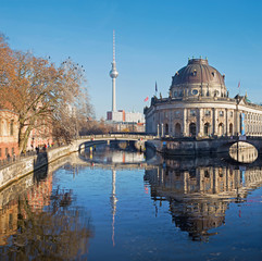 BERLIN, GERMANY, FEBRUARY - 15, 2017: The Bodenmuseum over the the Spree river and Frensehturm.