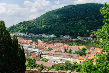 Fototapeta premium Scenic view of the old town of Heidelberg and the Old Bridge, Heidelberg, Germany