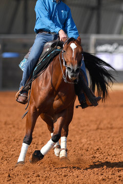 A front view of a western rider on horseback