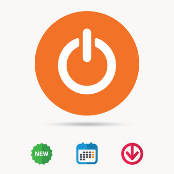 On, off power icon. Energy switch symbol. Calendar, download arrow and new tag signs. Colored flat web icons. Vector