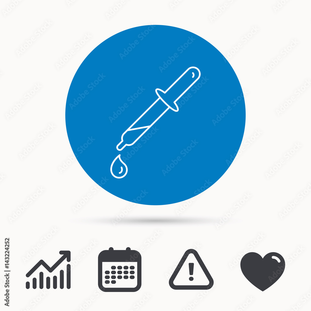 Poster pipette icon. laboratory analysis sign. calendar, attention sign and growth chart. button with web i