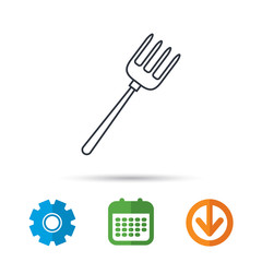 Pitchfork icon. Agriculture sign symbol. Calendar, cogwheel and download arrow signs. Colored flat web icons. Vector