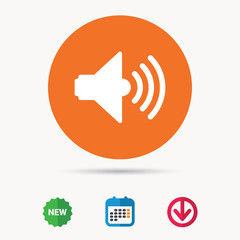 Sound icon. Music dynamic symbol. Calendar, download arrow and new tag signs. Colored flat web icons. Vector