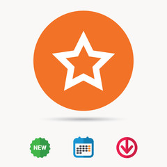 Star icon. Favorite or best sign. Web ranking symbol. Calendar, download arrow and new tag signs. Colored flat web icons. Vector