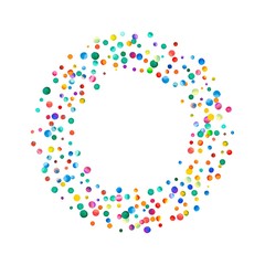 Dense watercolor confetti on white background. Rainbow colored watercolor confetti bagel frame. Colorful hand painted illustration.