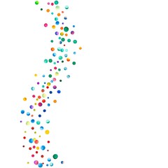 Dense watercolor confetti on white background. Rainbow colored watercolor confetti left wave. Colorful hand painted illustration.