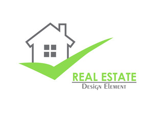 Real estate house logo with a green check mark