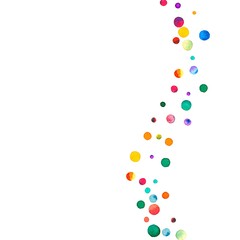 Sparse watercolor confetti on white background. Rainbow colored watercolor confetti right wave. Colorful hand painted illustration.