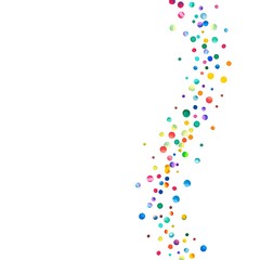Dense watercolor confetti on white background. Rainbow colored watercolor confetti right wave. Colorful hand painted illustration.