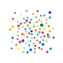 Sparse watercolor confetti on white background. Rainbow colored watercolor confetti comet. Colorful hand painted illustration.