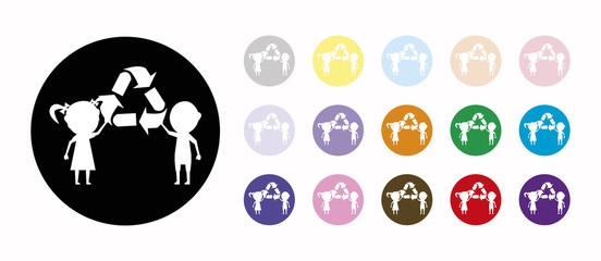 children and recycling set icons