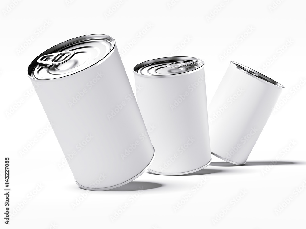 Wall mural three tin cans with blank label. 3d rendering