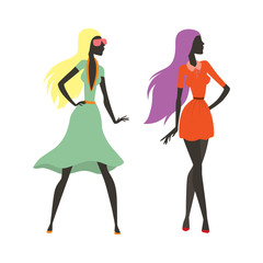 Fashion look girl silhouette beautiful girl woman female and pretty, young, model, style, hair, lady character glamour cute vector illustration.