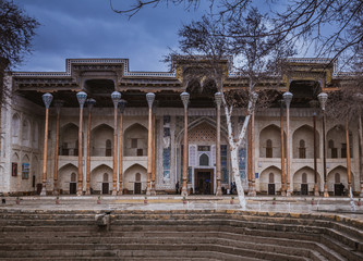 Complex Bolo-hauz - consisting of a mosque, a minaret and a pool, Bukhara, Uzbekistan