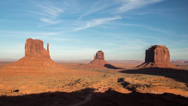 Time lapse as shadow moves across Monument Valley