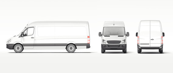 White industrial van isolated on bright background. 3d rendering