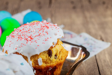 Sweet Easter bread on Easter background